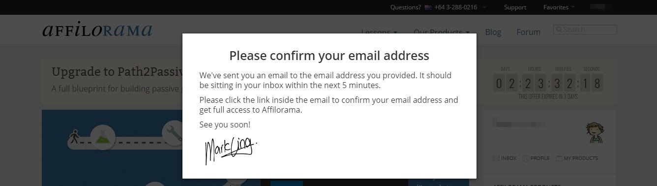 Screenshot of Email Confirmation.