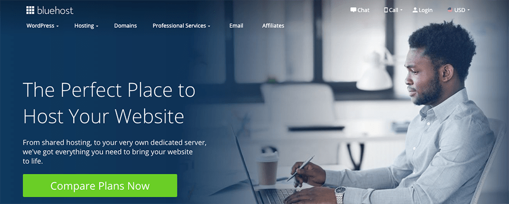 Best Web Hosting Companies — Screenshot of the Bluehost Homepage.