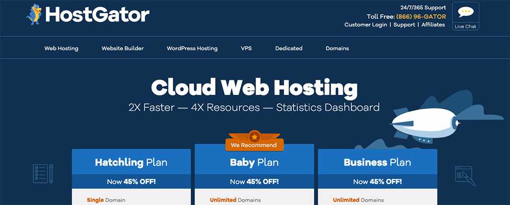Best Web Hosting Companies — Screenshot of the HostGator Cloud Homepage.