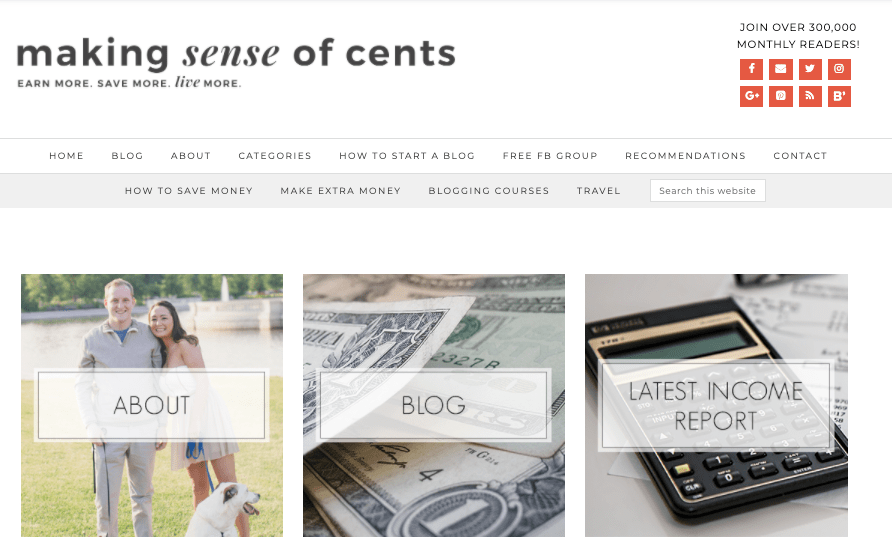 Can You Make Money Blogging Online — Screenshot of Making Sense of Cents Homepage.